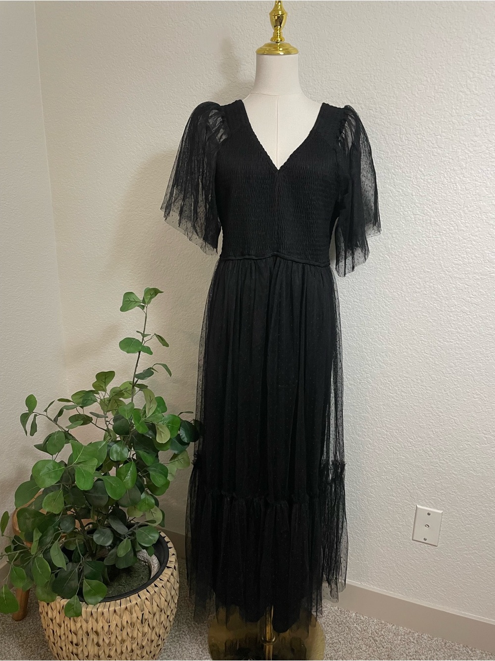 Baltic Born Martha Smocked Tulle Midi Dress NWT